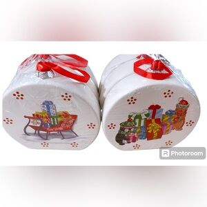 Beautiful 🤩 6Christmas Recipe Ceramic Ornaments w/Red Ribbon